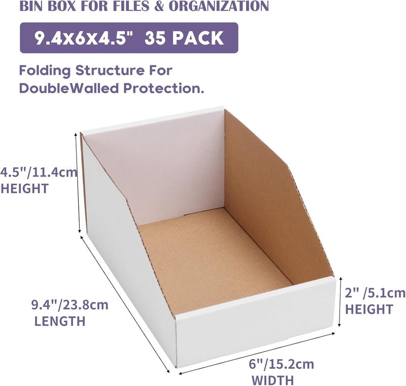 EXYGLO Cardboard Storage Bins 35 Pack, 9.4x6x4.5 Inch Cardboard Boxes, Corrugated Organizer Bins for Pantry, Shelves, Garage, Office, Shop, White - Image 2
